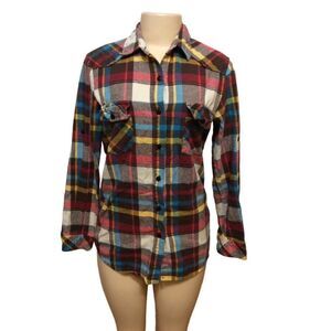𝅺MATCHSTICK Long Sleeve Button Down Small Red Brown Blue White Flannel sku-yy